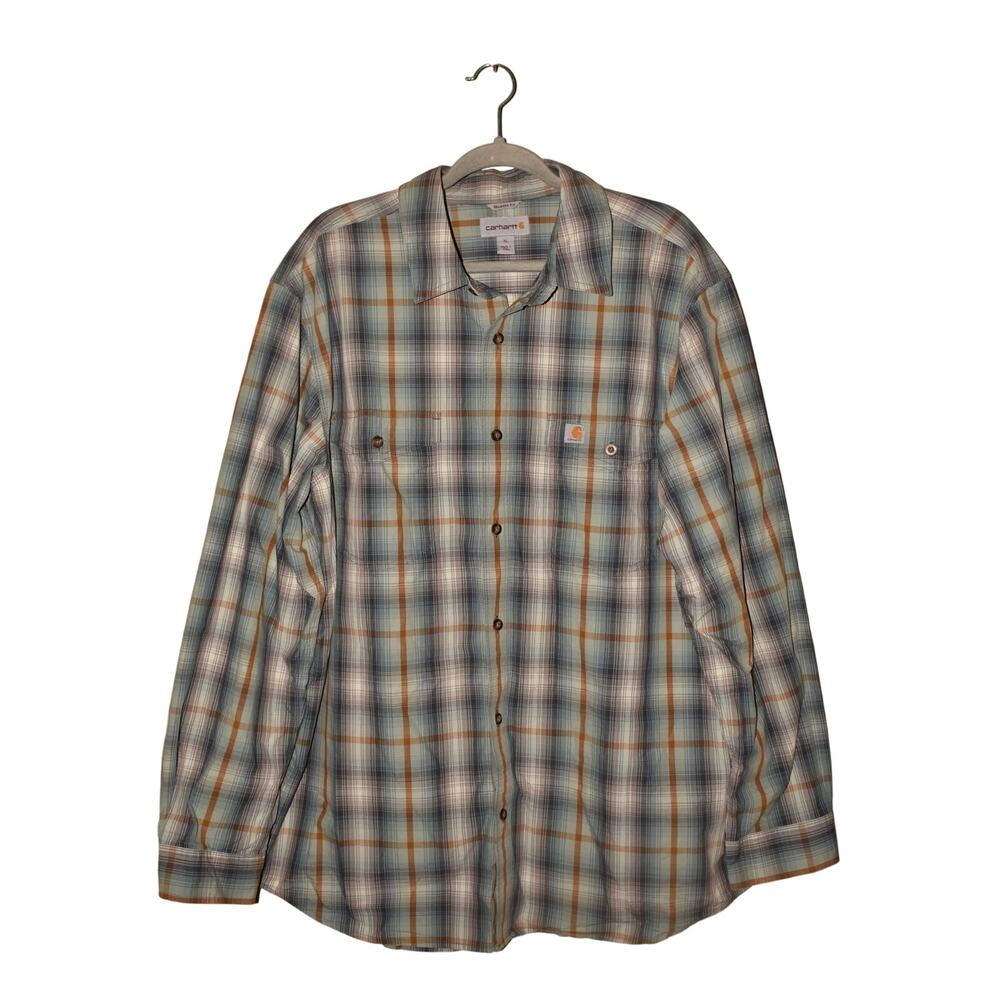 CARHARTT $60 Relaxed Fit‎ Plaid Button Down Long Sleeve Work Shirt Blue Men's XL